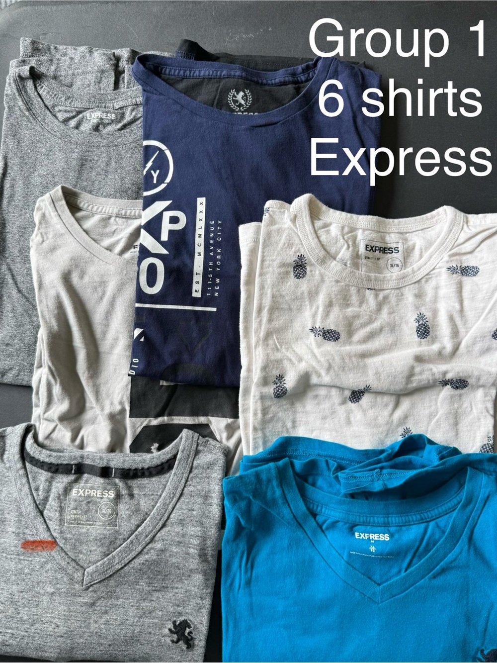 Express Men’s T-Shirt Bundle - Navy, Light Gray, Heather Gray, White, Teal
